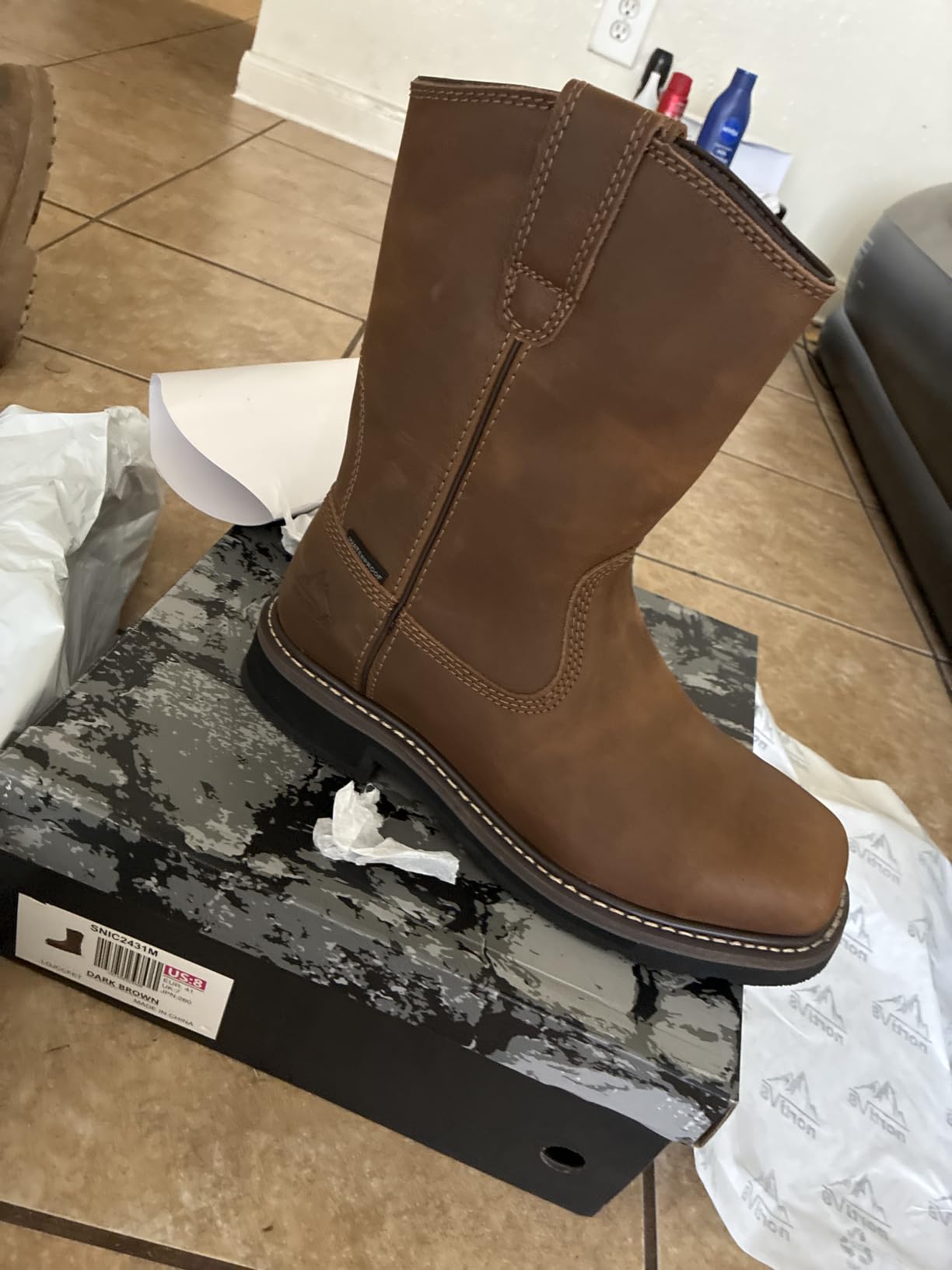 NORTIV 8 Steel Toe Work Boots for Men - Waterproof Pull on Wellington Cowboy Boots for Men with Full-grain Leather for Construction, Farming Bronco Stormrider customer photo 1
