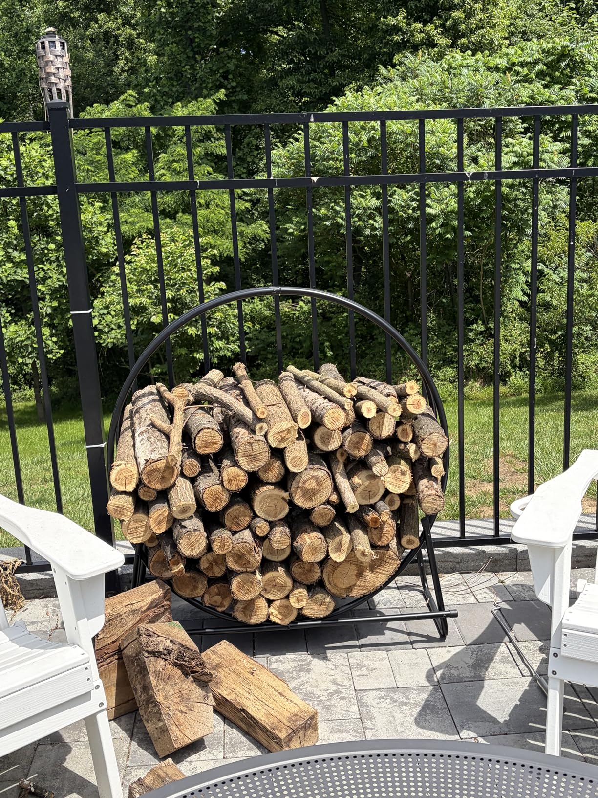 VIVOHOME 32 Inches Firewood Log Rack Hoop with Cover | Heavy Duty Fire Wood Storage Rack and Cover Set with Zipper, Round Log Holder Ring for Indoor Outdoor Patio Deck Porch customer photo 2
