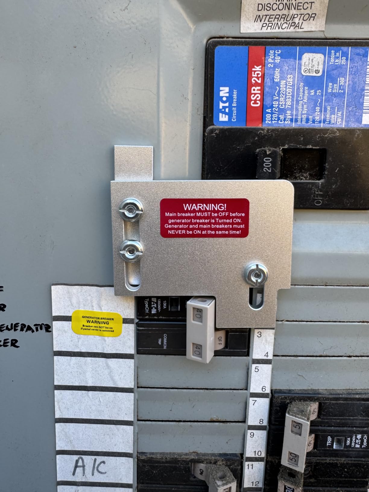 Generator Interlock Kit fit for Eaton Cutler Hammer CH Series 150 & 200 Amp | Generator Horizontal Electrical Interlock Kit,1 1/2 in Spacing Between Main Branch Breaker customer photo 1
