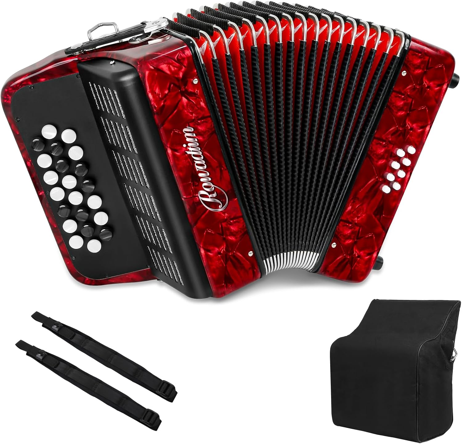 Accordions 22 Key 8 Bass Beginner Button Accordion Portable Straps (Red) customer photo 1