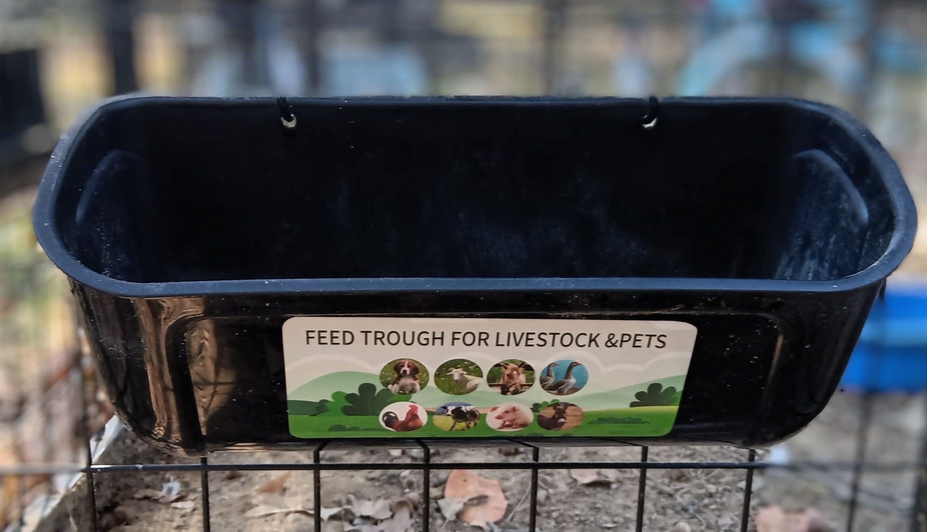 Chicken Feeder Waterer, 3 Pack Duck Feeder Supplies, Hanging Fence Feed Trough with Clips for Goat, Sheeple, Piglet, Gooses, Turkeys, Dog Livestock Poultry, Black customer photo 1