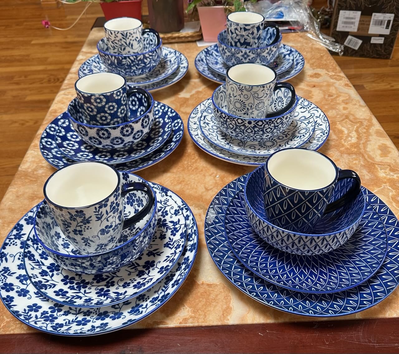 vancasso SELENE Large Coffee Mugs Set of 6, 16 Oz Porcelain Coffee Cups with Handle, Ceramic Tea Cup for Cappuccino, Latte, Tea, Cocoa, Dishwasher & Microwave Safe Gift Sets, Vintage Blue customer photo 2