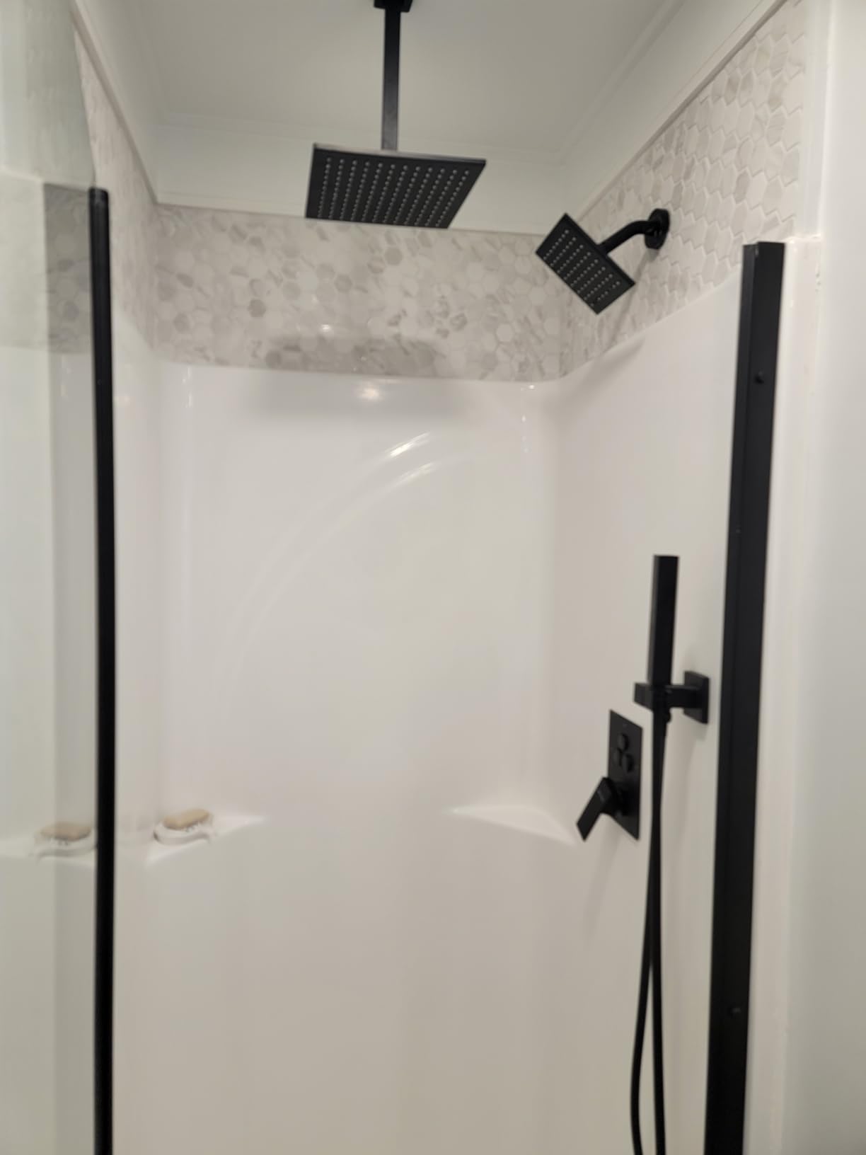 VANFOXLE Rain Shower System Brushed Nickel Shower Faucet Set, High Pressure | Push Button Diverter, 16 Inch Ceiling Mount Rain Head Increased Thick, 6 Inch Side Head, 2-in-1 Handheld Sprayer customer photo 1