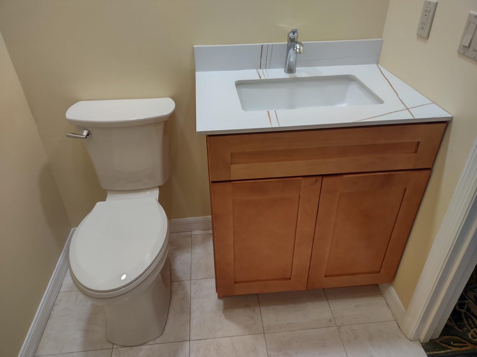 31 Inch Bathroom Vanity Top, Elegant White Sintered Stone Vanity Top with Rectangle Undermount Ceramic Sink and Top Backsplash, 31