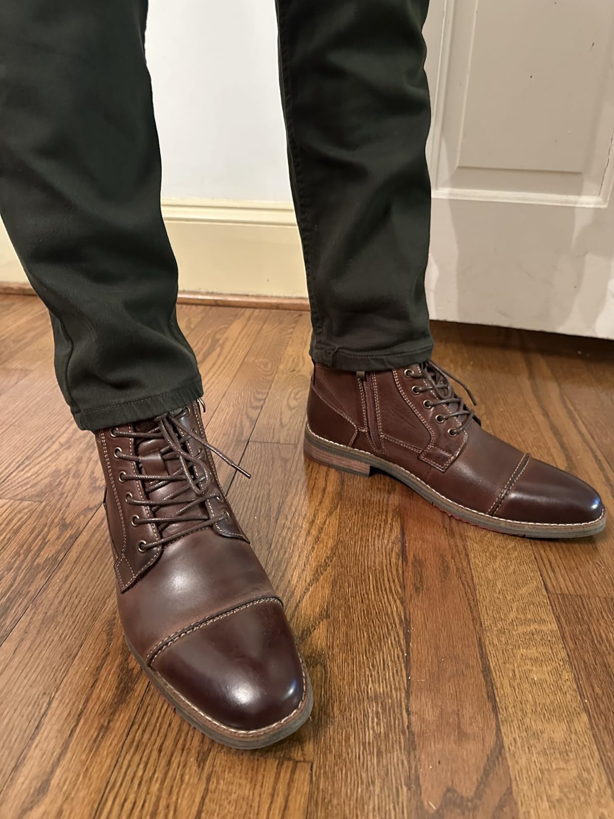Men's Dress Boots Genuine Leather Cap Toe Ankle Boot with Side Zipper for Casual Business Formal Wear customer photo 1