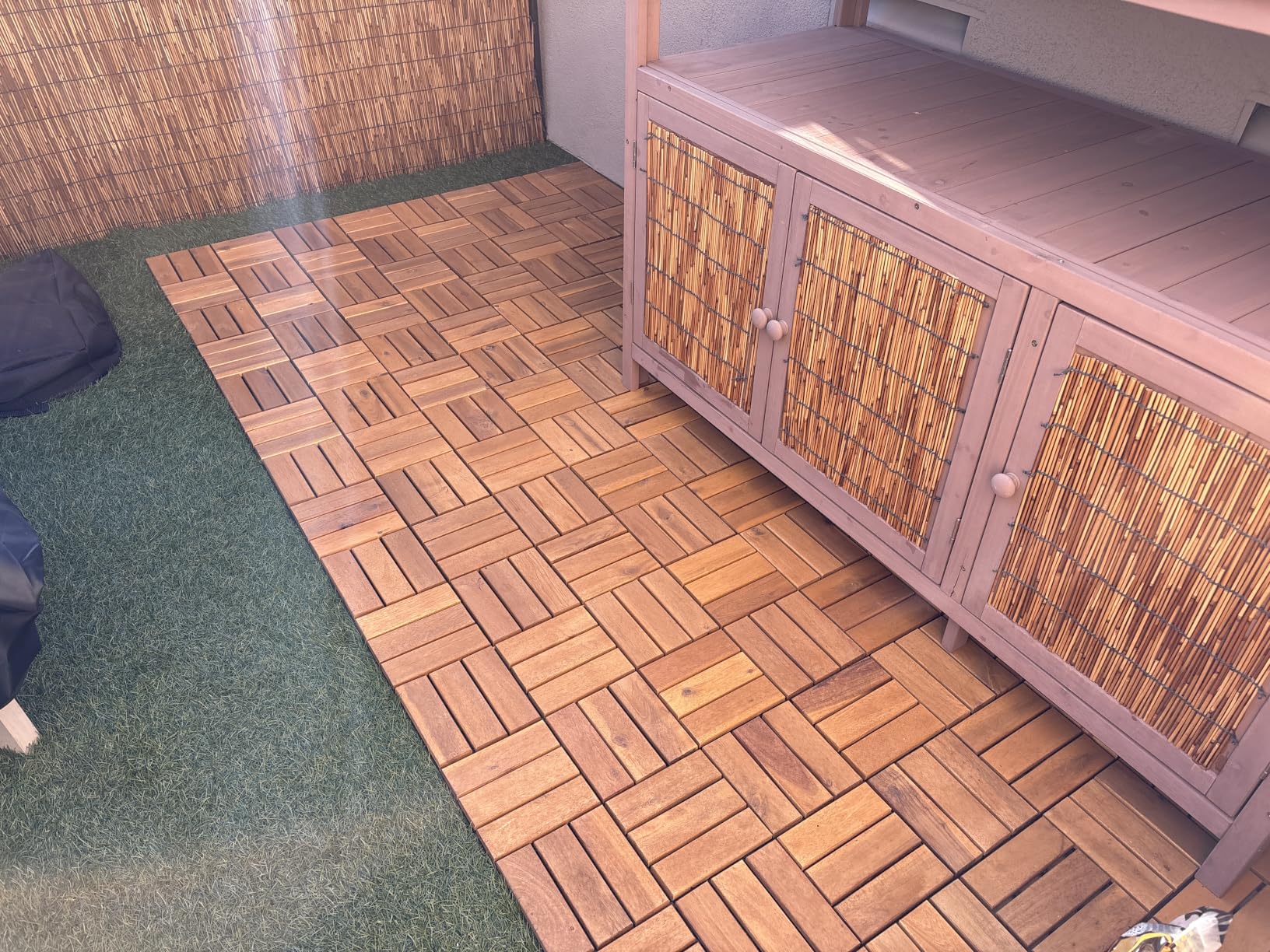 Premium Acacia Wood Interlocking Deck Tiles, 9 PCS 12