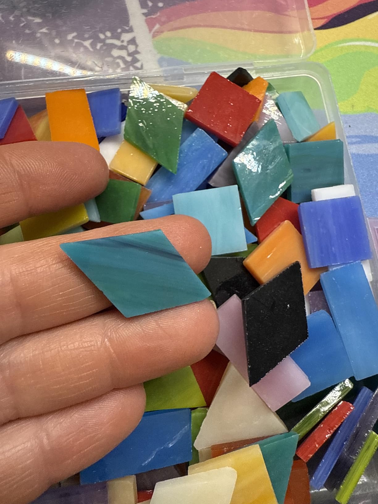 2.4lb Bulk Extra-Large Mosaic Glass Tiles, Opaque Stained Glass Tile Mosaic Pieces in Vibrant Mixed Colors, 4 Shapes for DIY Crafts and Hobbies customer photo 2