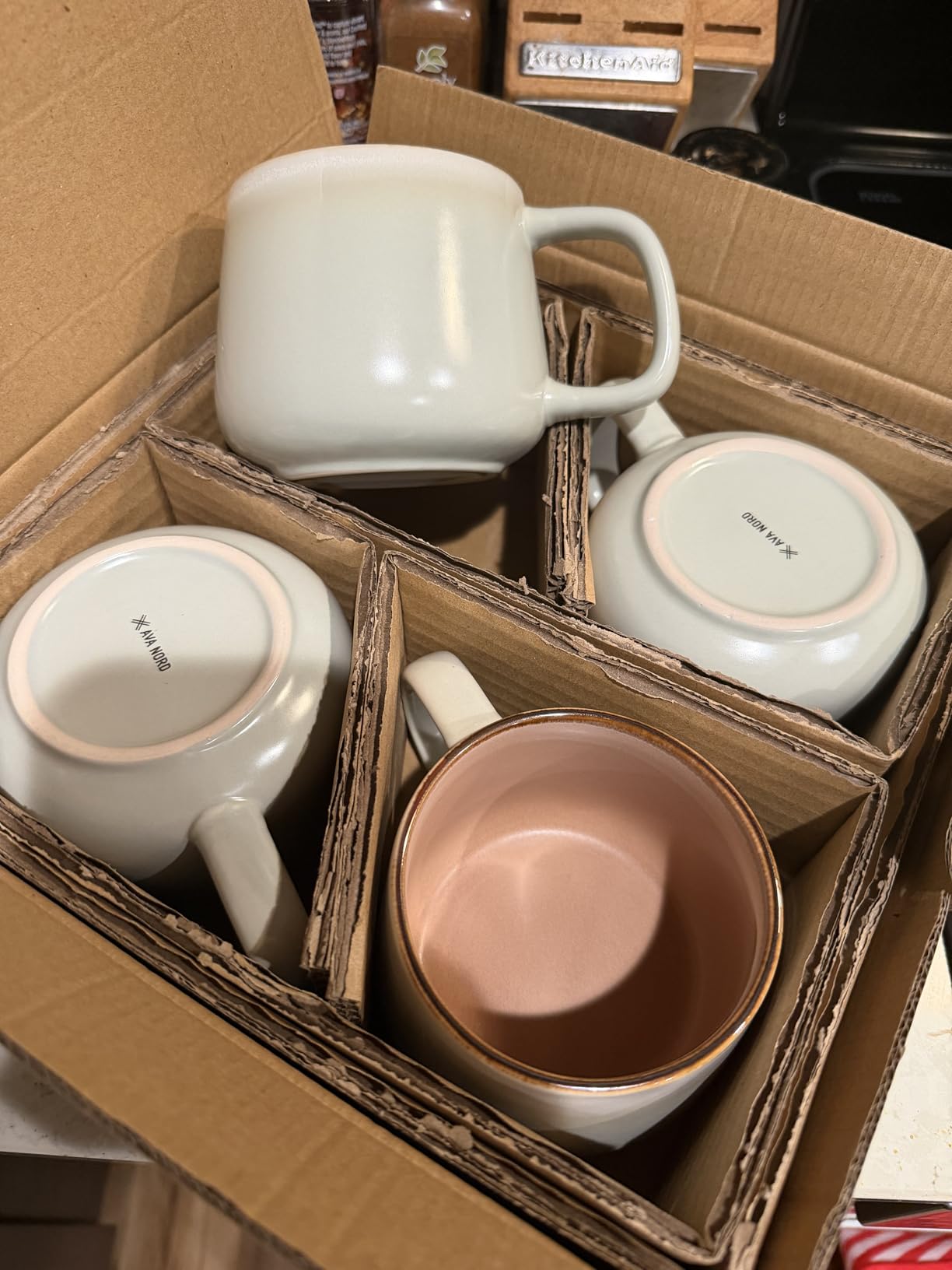 Ava Nord Ceramic Coffee Mugs Set of 4 | 12 oz Stoneware Coffee Cups | Lead-Free, Non-Toxic | Microwave and Dishwasher Safe | Comfortable Handle | Aesthetic Nordic Design for Tea and Latte | Sage Ash customer photo 2