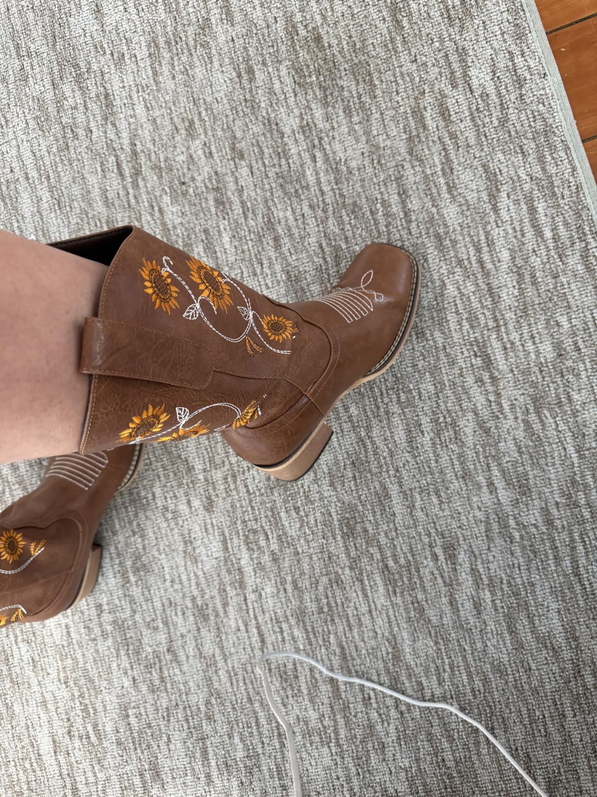 Cowboy Boots for Women - Mid Calf Western Sunflower Cowgirl Boots with Floral Embroidery, Square Toe Stitched Pull On Retro Design, Perfect for Country Idyll, Concerts and More customer photo 2