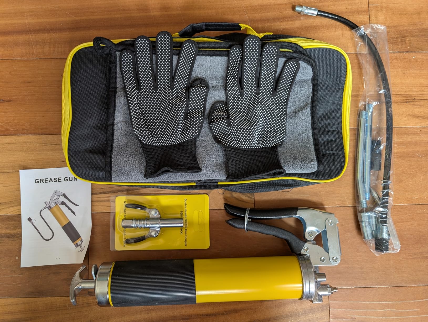Grease Gun Kit, 7000 PSI Heavy Duty Pistol Grip Grease Gun with 14 oz Capacity, Includes 18 Inch Resin Flex Hose, Double Handle Grease Coupler and Other Accessories customer photo 1