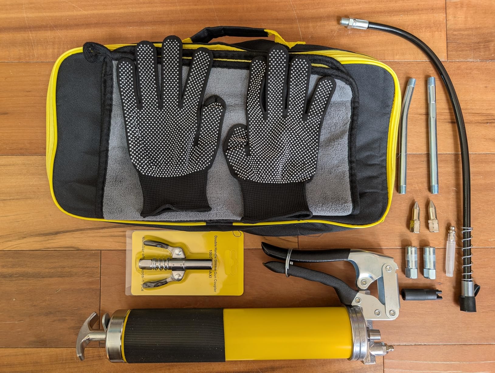 Grease Gun Kit, 7000 PSI Heavy Duty Pistol Grip Grease Gun with 14 oz Capacity, Includes 18 Inch Resin Flex Hose, Double Handle Grease Coupler and Other Accessories customer photo 2