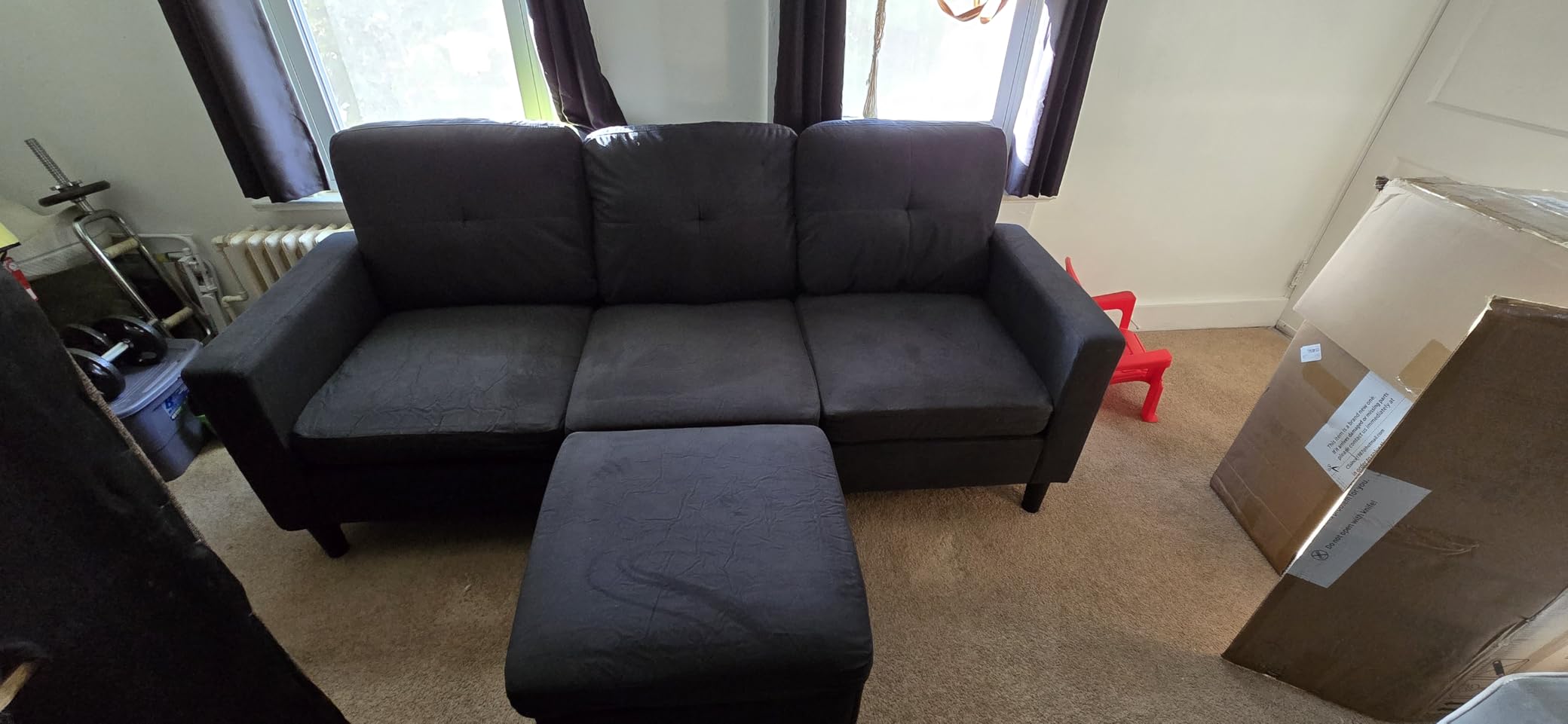 SUNLEI Convertible Sectional Sofa for Small Spaces, L Shaped Modular Sofa with Reversible Chaise & Ottoman Storage, 3 Seat Modern Small Couches for Living Room in Apartment, Linen Fabric, Greige customer photo 1