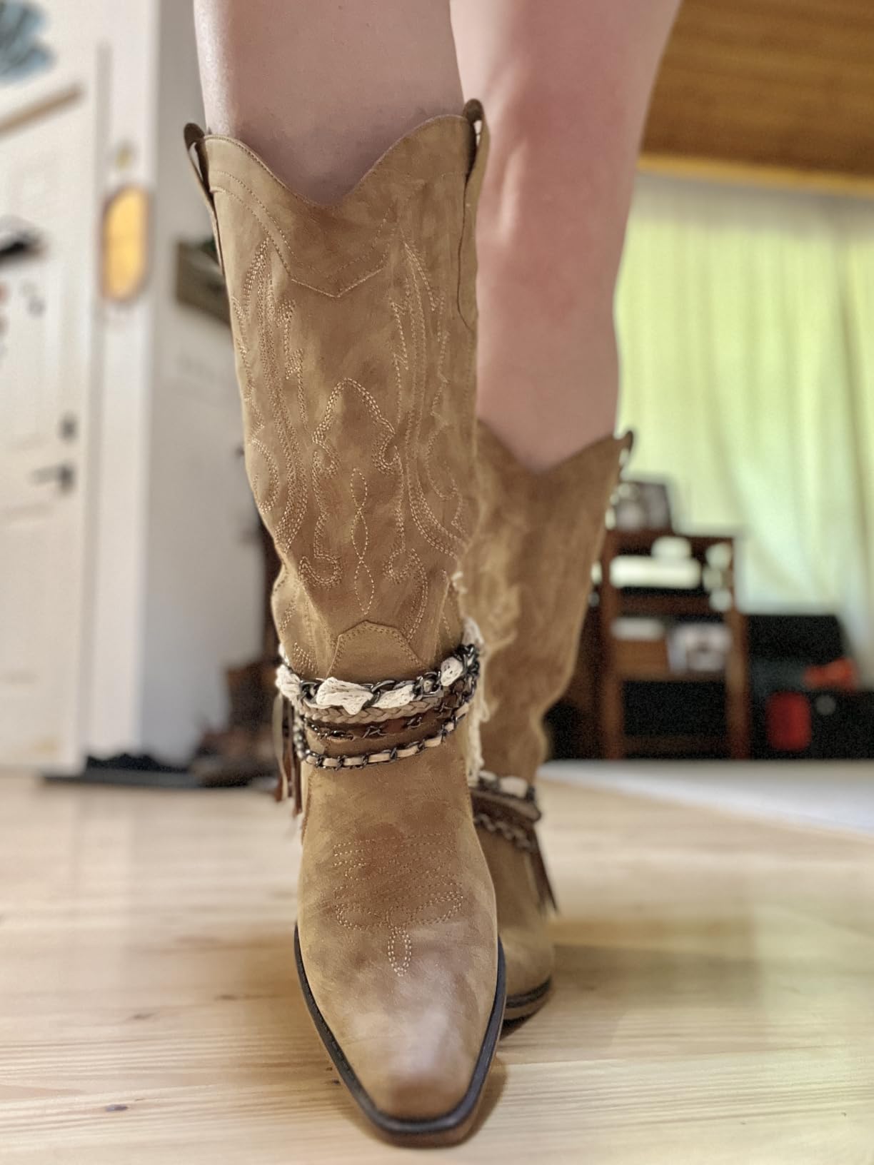 Cowboy Boots For Women Western Cowgirl Boots with Chunky Heel Mid Calf Snip Toe Ideal for low insteps customer photo 2