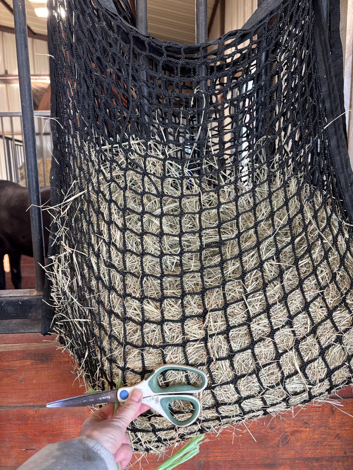 Slow Feed Hay Nets for Horses, Large Capacity Hay Bags, 2 Pack | 35 x 31 in, includes 4 carabiners, black, heavy duty hay feeder for horses and goats, easy to hang in stalls and trailers customer photo 1