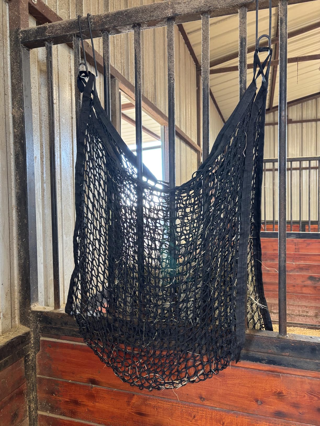 Slow Feed Hay Nets for Horses, Large Capacity Hay Bags, 2 Pack | 35 x 31 in, includes 4 carabiners, black, heavy duty hay feeder for horses and goats, easy to hang in stalls and trailers customer photo 2