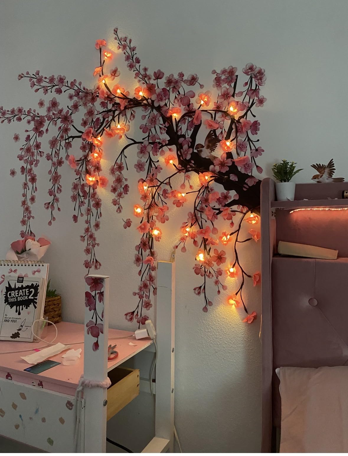Runtoo Large Cherry Blossom Tree Wall Decals Peel and Stick Pink Floral Wall Art Stickers for Living Room Bedroom Nursery Flower Decor customer photo 2