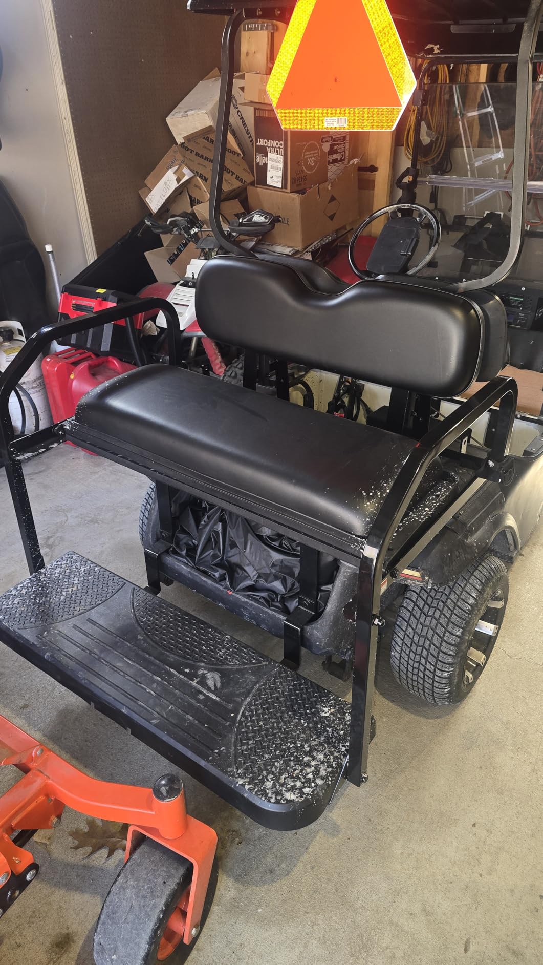 NOKINS Golf Cart Rear Flip Seat Kit fits EZGO TXT 1994.5 Up | fits EZGO Freedom T48 2014+, 1.25 inch Steel Frame, Flip Cargo Bed, Black, 2.6'' Thicker Plastic Footrest customer photo 1