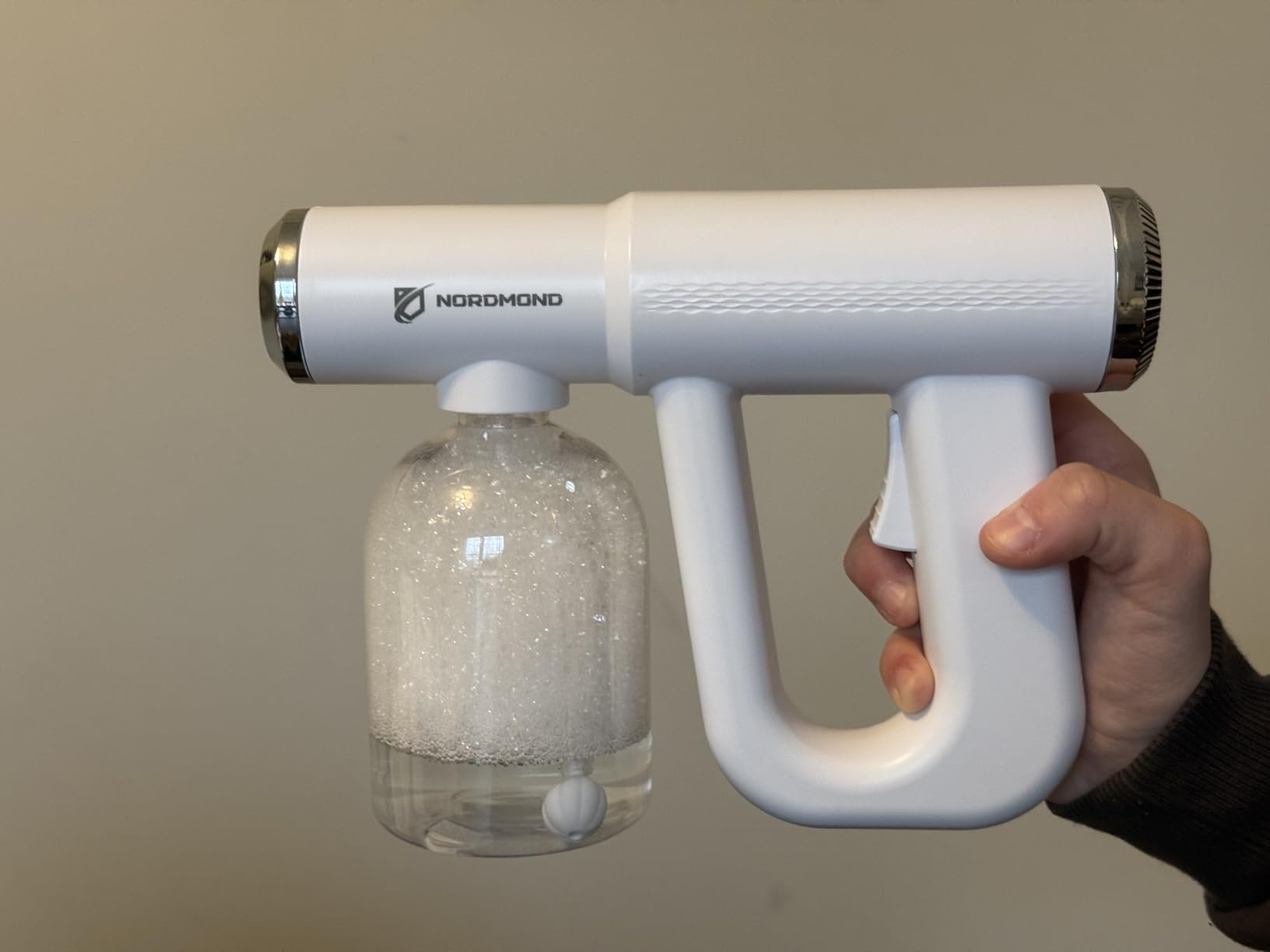 The Original Disinfectant Fogger Machine - Professional Sanitizer Sprayer - ULV Atomizer & Nano Steam Gun - Rechargeable Barber Spray Gun with Blue Light V2 customer photo 2