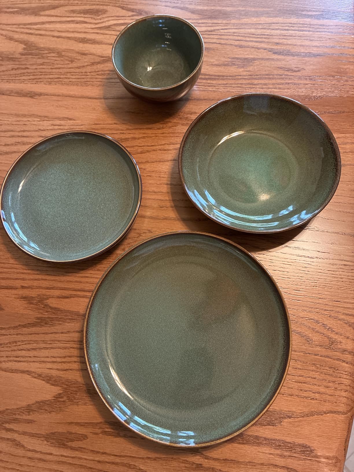 Pokini 32 Piece Double Bowl Dinnerware Sets with Pasta Bowls, Highly Chip and Crack Resistant Plates and Bowls Sets, Natural Earthyware Ceramic Dishware Sets, Service for 8 Brown Green customer photo 2