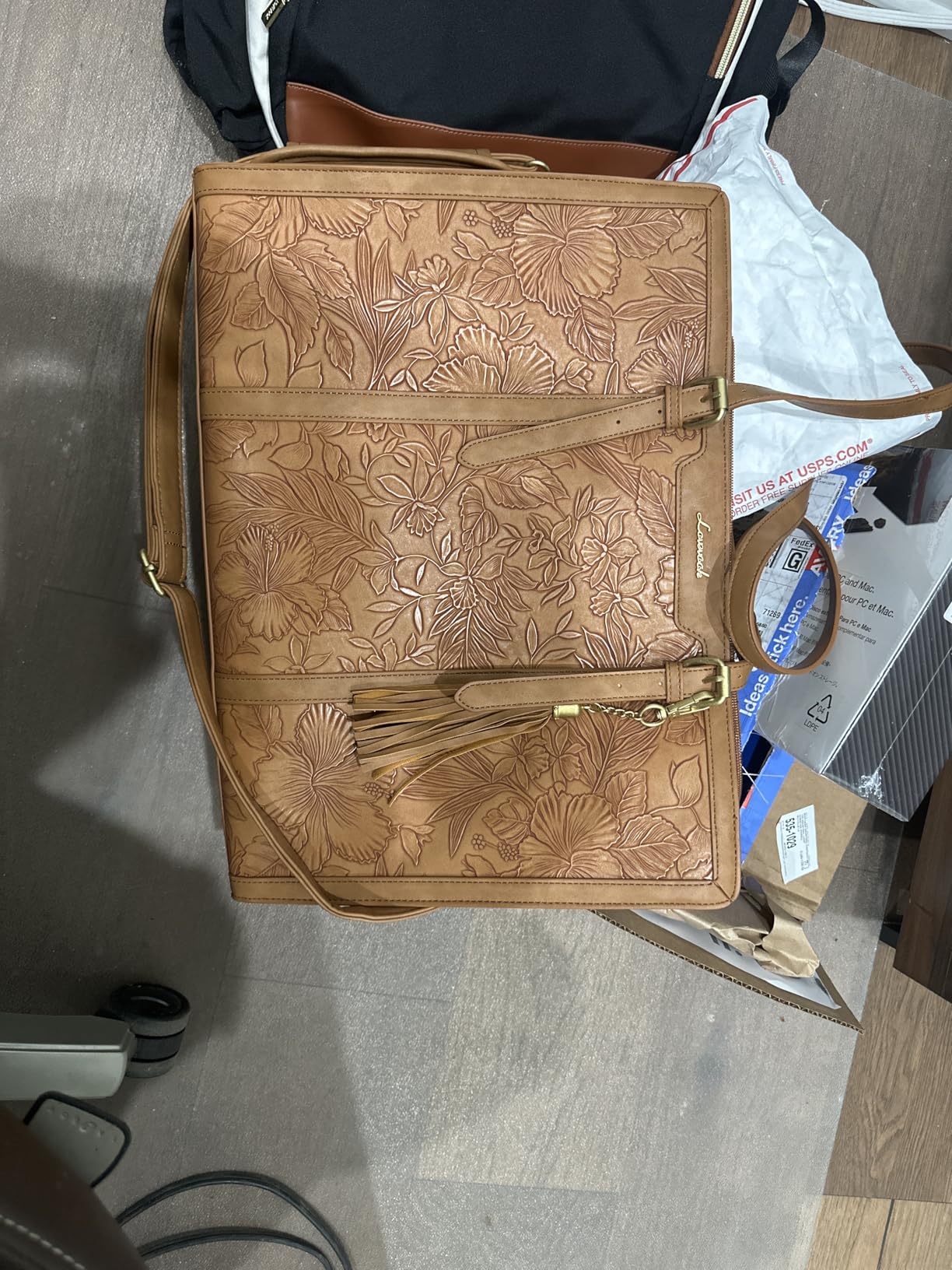 LOVEVOOK Laptop Bag for Women, Vintage Leather 15.6 Inch Work Tote with Large Cup Holder, Teacher Professional Computer Bag with Clutch Purse and Tassel for Office Business customer photo 1