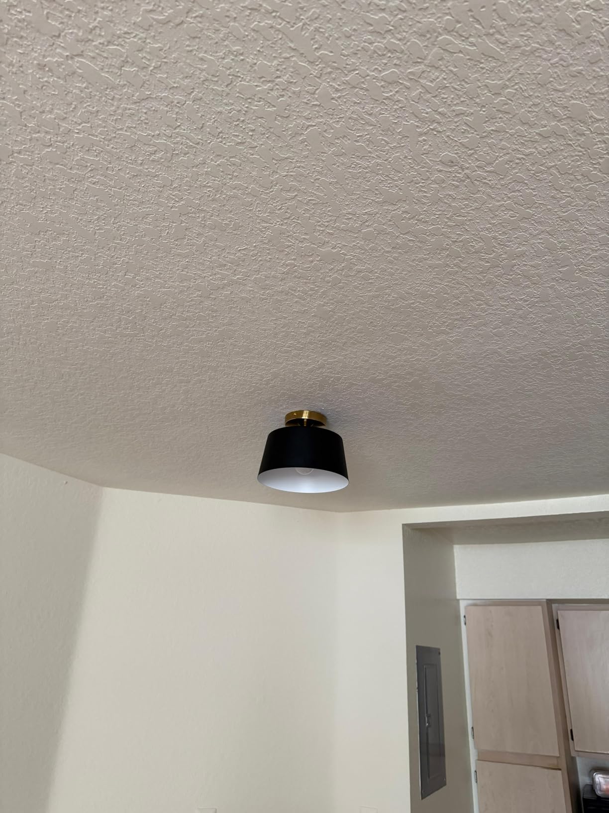 Black and Gold Modern Semi Flush Mount Ceiling Light Fxiture 12.6 in | Mid Century Hallway Ceiling Light,E26 Ceramic Lamp Head,Light Fxiture Ceiling for Kitchen Entryway Bedroom Hall Entry customer photo 1