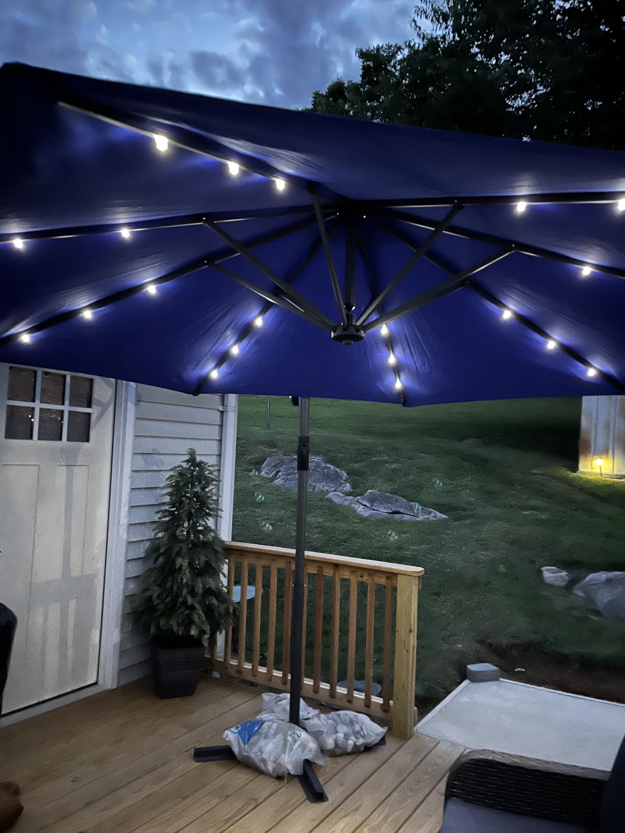 Best Choice Products 10ft Solar LED Offset Cantilever Hanging Market Patio Umbrella, Smooth 360 Degree Rotation, 8 Sturdy Ribs - Tan customer photo 1