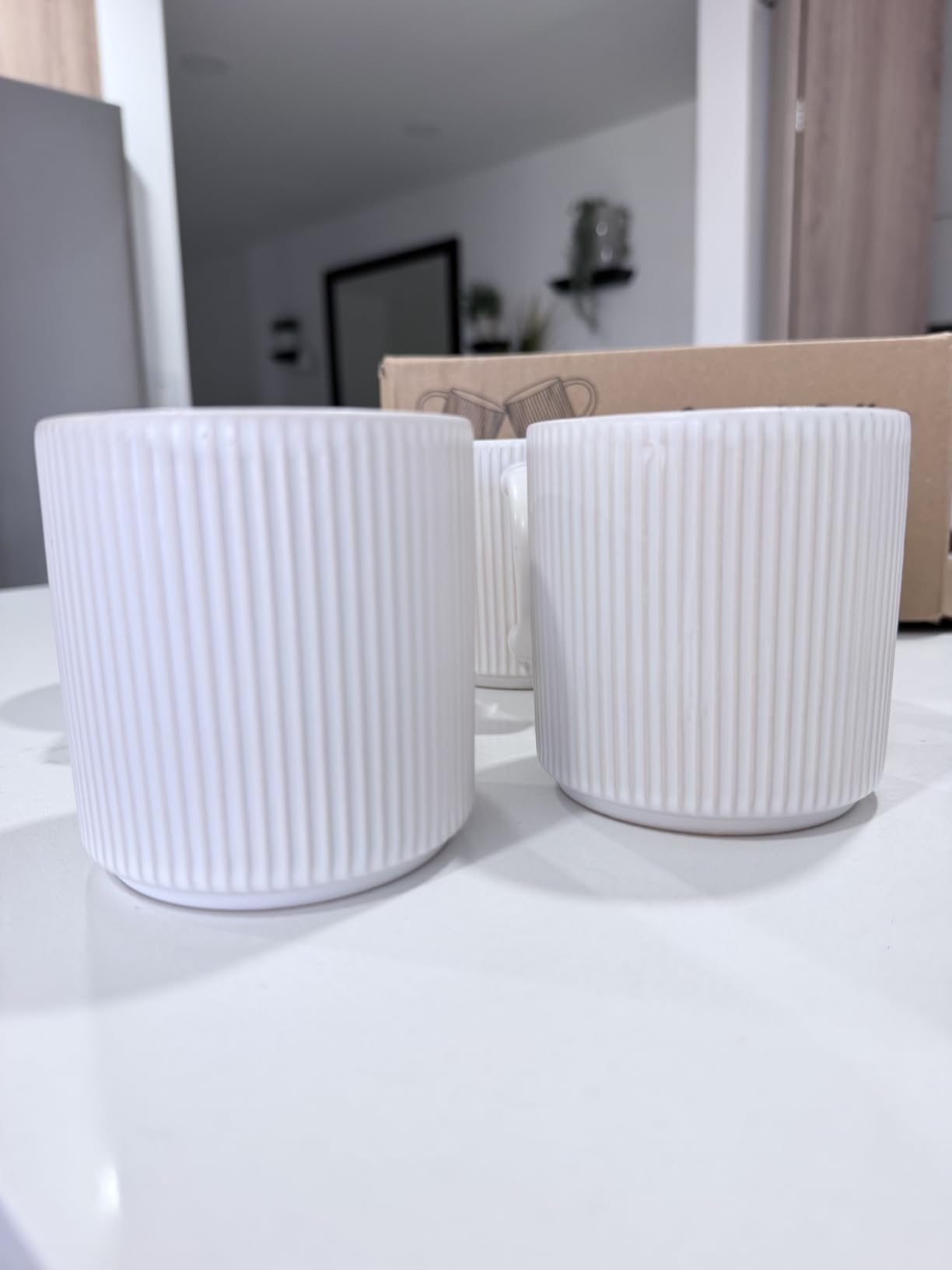 DeeCoo Matte White Coffee Mugs Set of 4, 12 Ounce Mug with Handles, Ceramic Stoneware Catering Coffee Cups, Porcelain Mugs Sets for Coffee, Tea, Hot Cocoa, Milk, Microwave and Dishwasher Safe customer photo 2