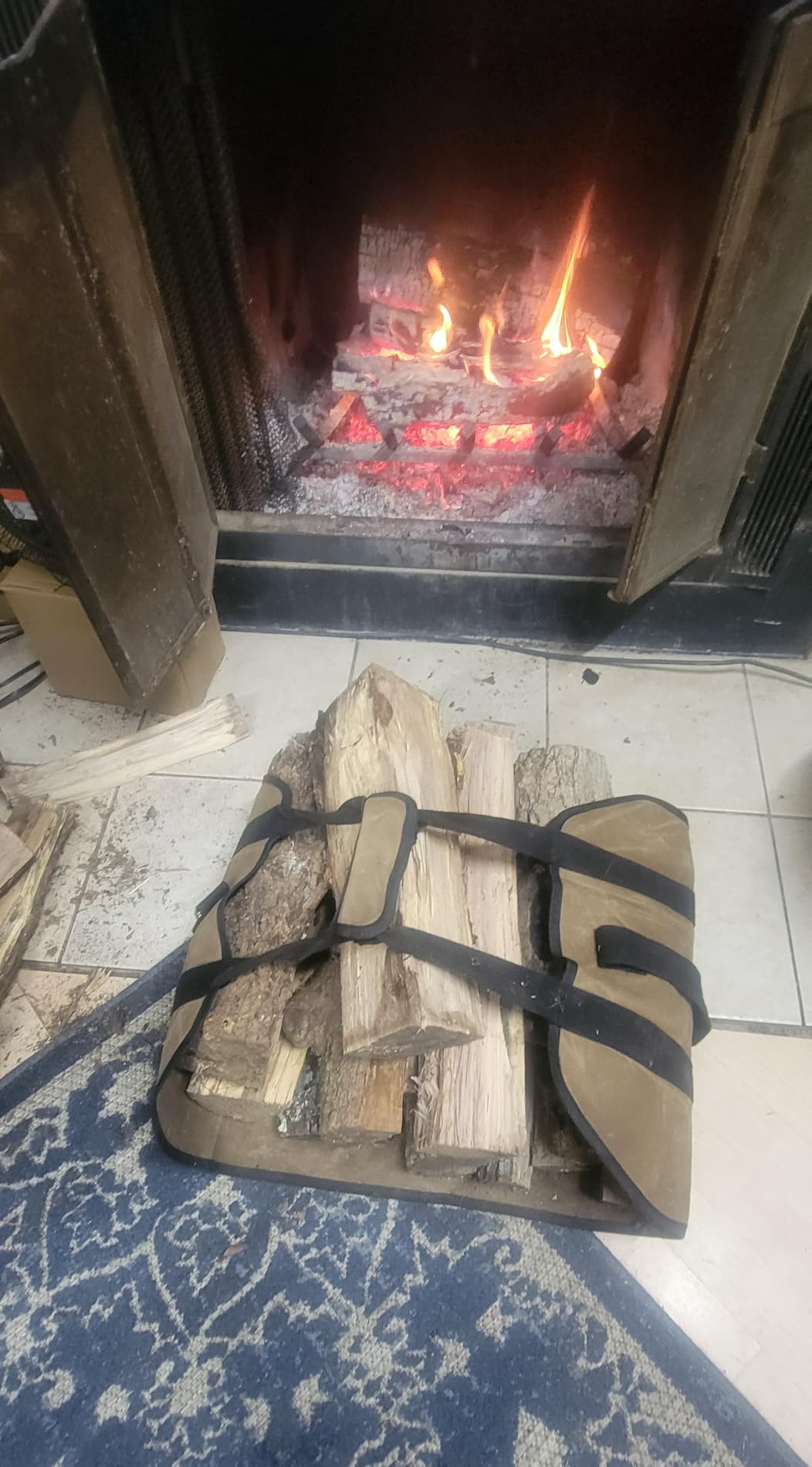 Firewood Carrier Bag Heavy Duty Waxed Canvas Log Carrier for Firewood Large Log Tote Fire Wood Carrying Bag with Handles for Easy Transport Carrying and Wood Stove Accessories customer photo 1