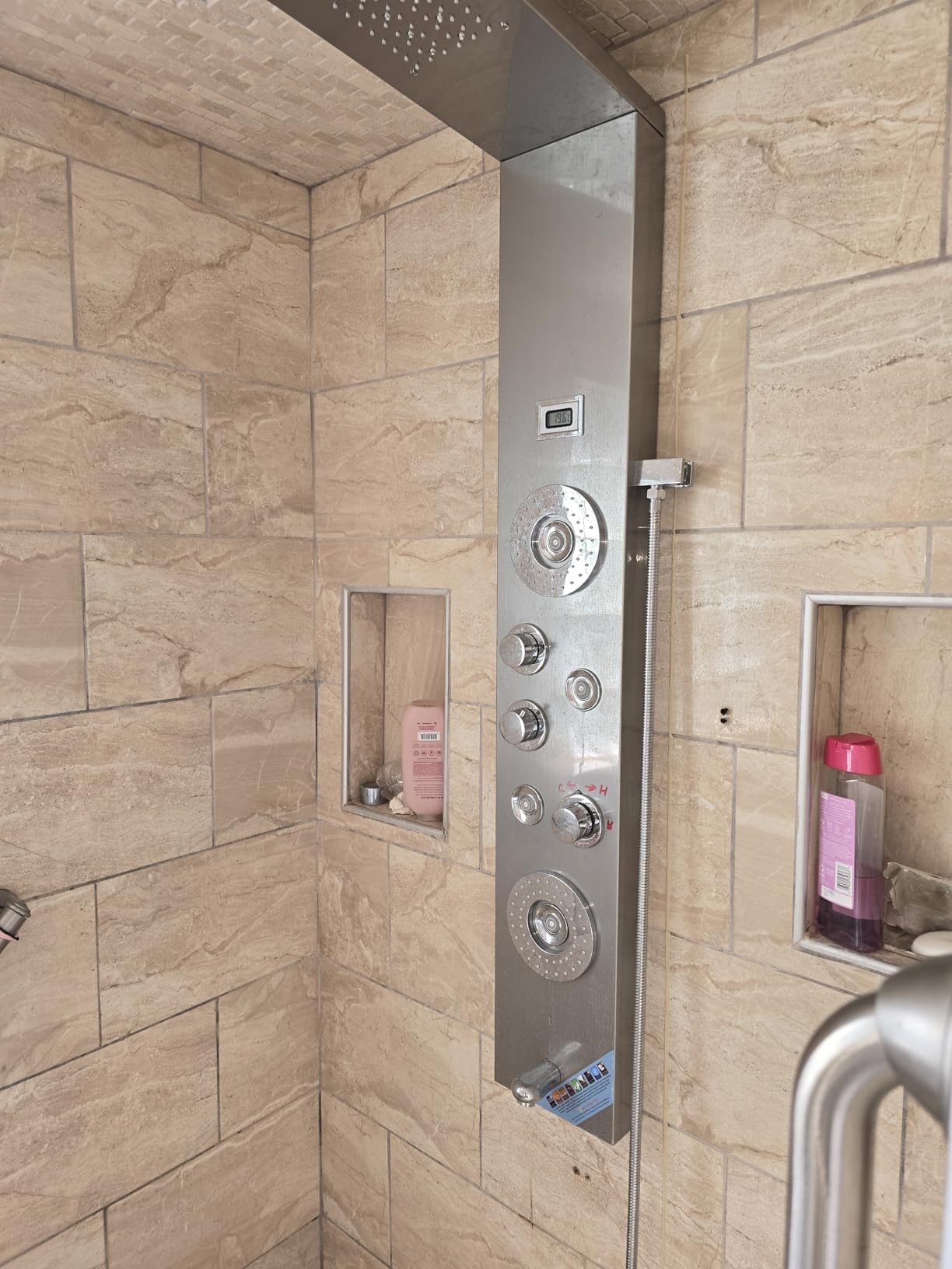 VEVOR Shower Panel Tower System with Rainfall Shower Head, 49 in Brushed Stainless Steel Shower Column, 4-Function Faucet, Wall-Mount Rain Massage System, with 4 Body Jets, Handheld, and Tub Spout customer photo 2