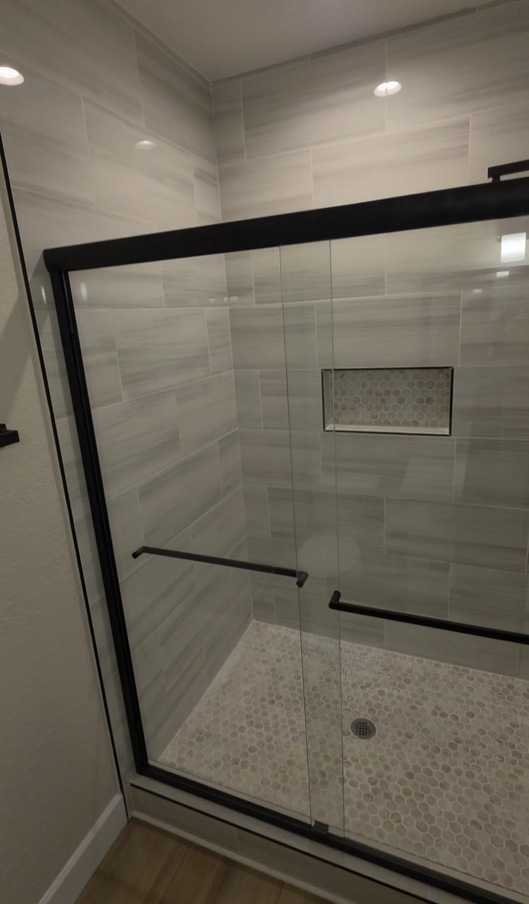 Semi-Frameless Sliding Glass Shower Door 56-60 in. W x 72 in. H, Matte Black Frame, 1/4 in. Clear Tempered Glass, Bypass Shower Door, Reversible Shower Doors for Walk-in Bathroom customer photo 1