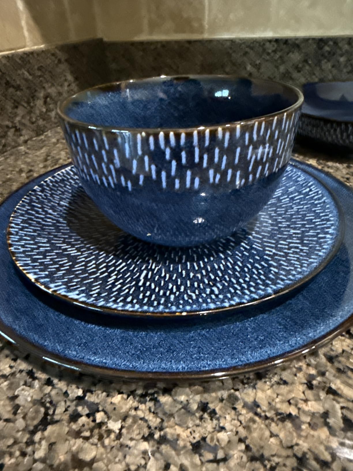 Gibson Elite Deerfield 16-Piece Stoneware Dinnerware Set - Matte Black Reactive Glaze Plates and Bowls, Stackable, Modern Design, Service for 4 - Microwave & Dishwasher Safe customer photo 2