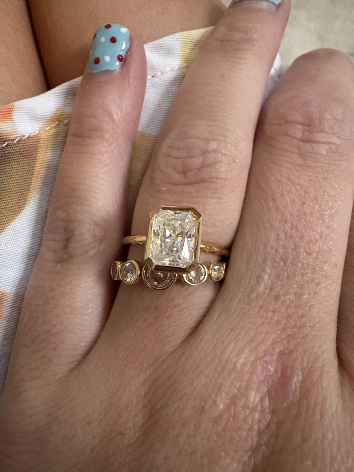 Radiant Cut Moissanite Engagement Ring for Women 2CT 3CT 5CT, Bezel Set Solitaire Ring, 925 Sterling Silver 14K Gold or White Gold Plated, D Color VVS1 Diamond Alternative Promise Wedding Ring customer photo 2