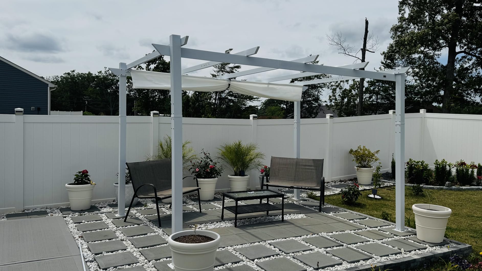 PURPLE LEAF 10' x 13' Patio Retractable Pergola Outdoor White Heavy-Duty Aluminum Pergola Metal with Double Sun Shade Canopy for Backyard Gardens Deck, Navy Blue customer photo 1