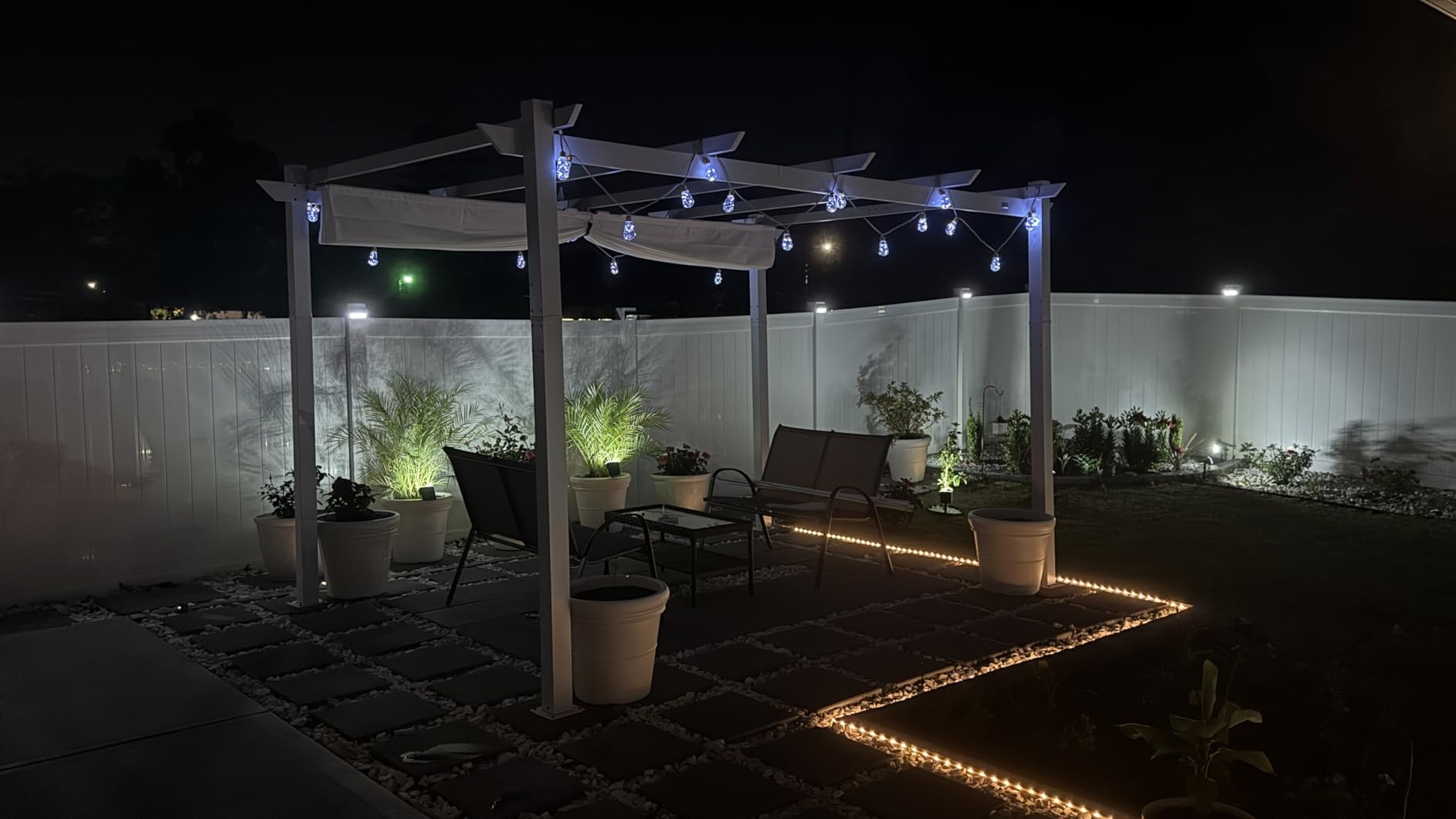 PURPLE LEAF 10' x 13' Patio Retractable Pergola Outdoor White Heavy-Duty Aluminum Pergola Metal with Double Sun Shade Canopy for Backyard Gardens Deck, Navy Blue customer photo 2