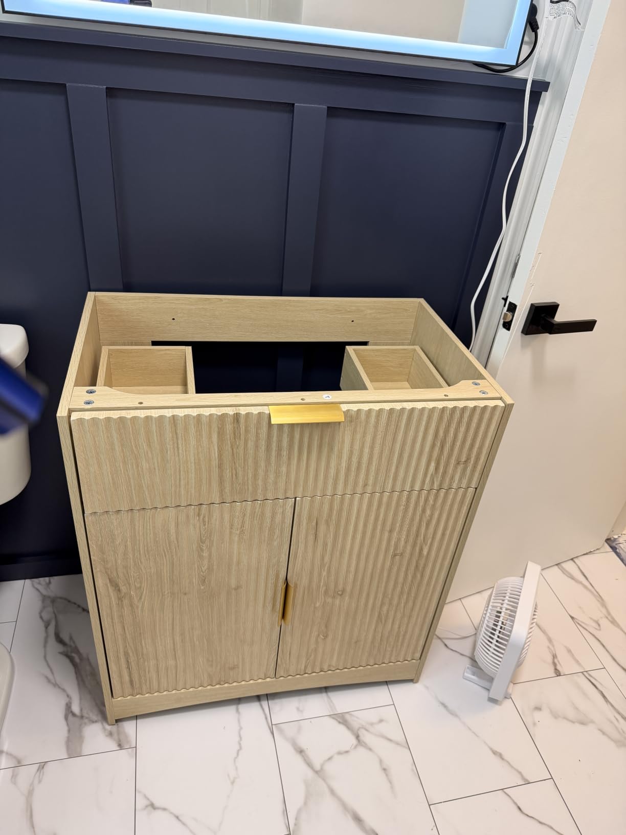 Amada 30 inch Bathroom Vanity with Ceramic Sink and Storage, Natural Oak | Modern fluted style, U-shaped drawer, adjustable U-shaped shelf, CARB-certified, pre-drilled faucet holes and drain hole customer photo 1
