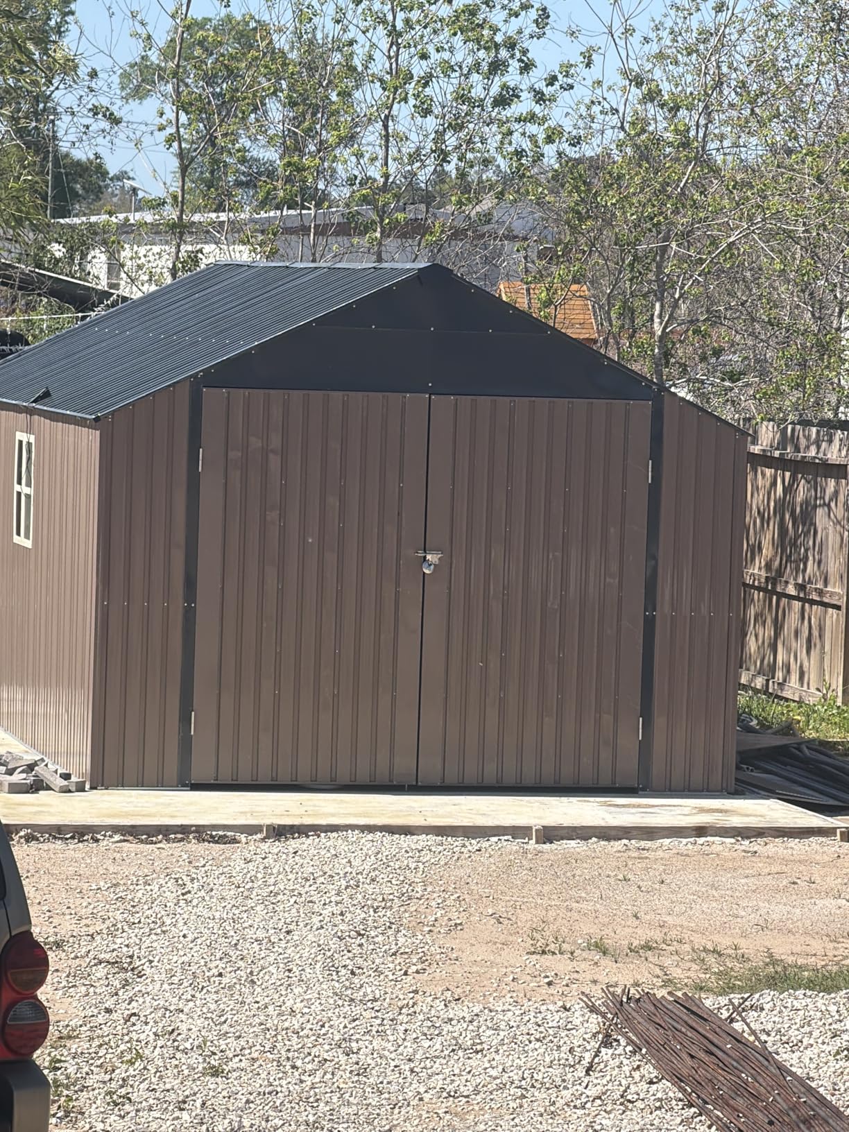 Aoxun 12x20x9.3 FT Metal Storage Shed Outdoor Large Garage Shed Carport with Double Doors,Side Door & Windows, Heavy Duty Garden Tool Shed All-Weather Outdoor Building for Vehicles & Sundries(Brown) customer photo 2
