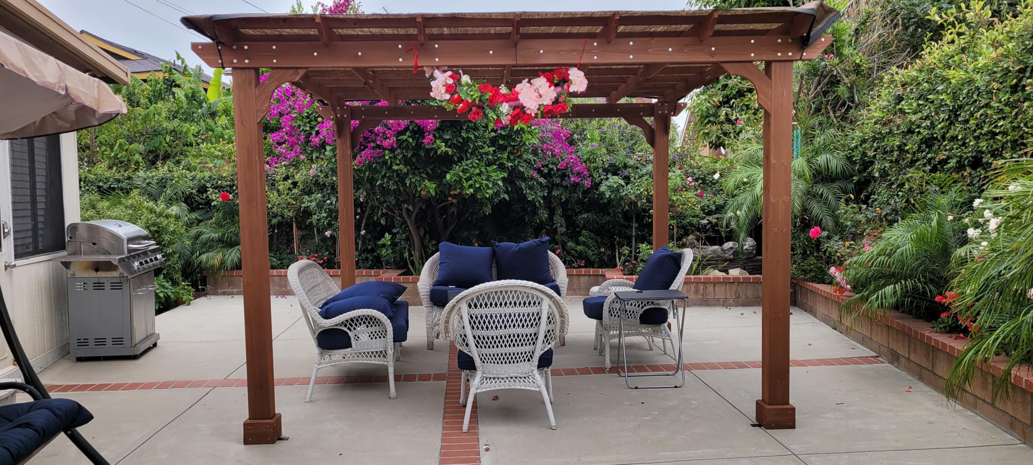 BlueWish 10'x10' Outdoor Pergola, Patio Cedar Wood Gazebo Outdoor Backyard Gazebo Pergola Kits with Slatted Roof Trellis & Stakes for Deck Grill Party Garden customer photo 2