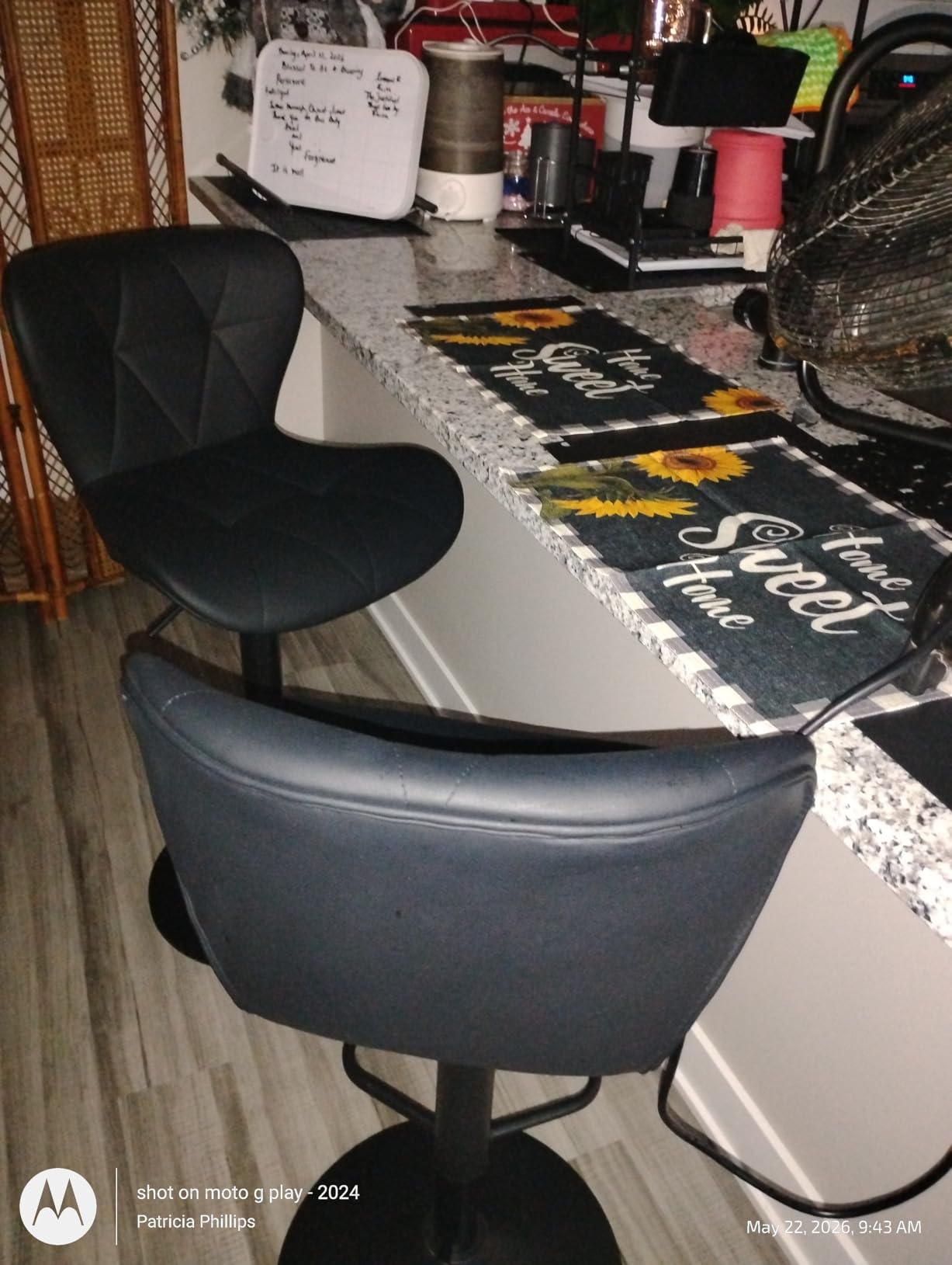 Sweetcrispy Bar Stools Set of 4, Modern Swivel Bar Chairs, Adjustable Fabric Upholstered Barstools Counter Height with Backrest for Kitchen Island, Dining Room, Black customer photo 1