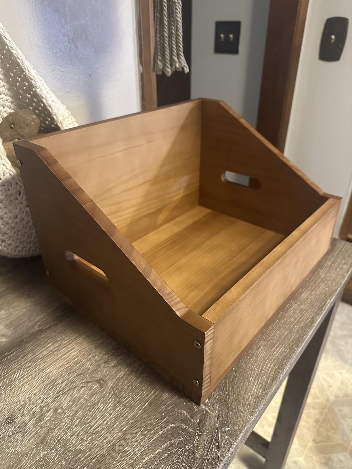 Wooden Vinyl Record Storage Crate, Large-Capacity Retro Record Holder Box for 60+ LP Albums, Durable Solid Wood Vinyl Organizer with Handles, Record Storage Case for Home Decor & Collector Display customer photo 2