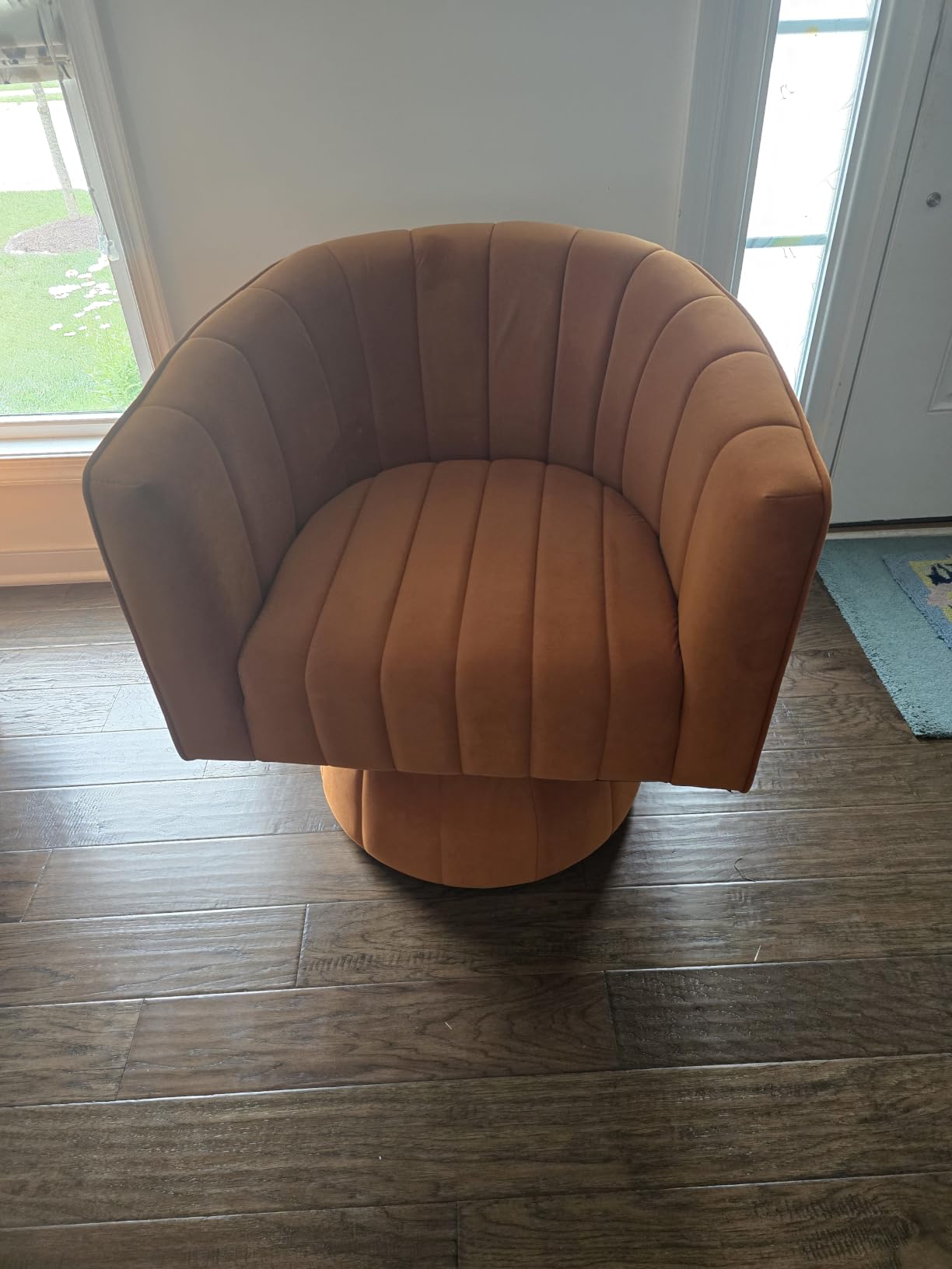 Swivel Accent Barrel Chair, Cute Comfy Small Round 360 Degree Arm Chair, Velvet Sofa Club Reading Chair for Living Room, Bedroom, Office, Orange customer photo 2