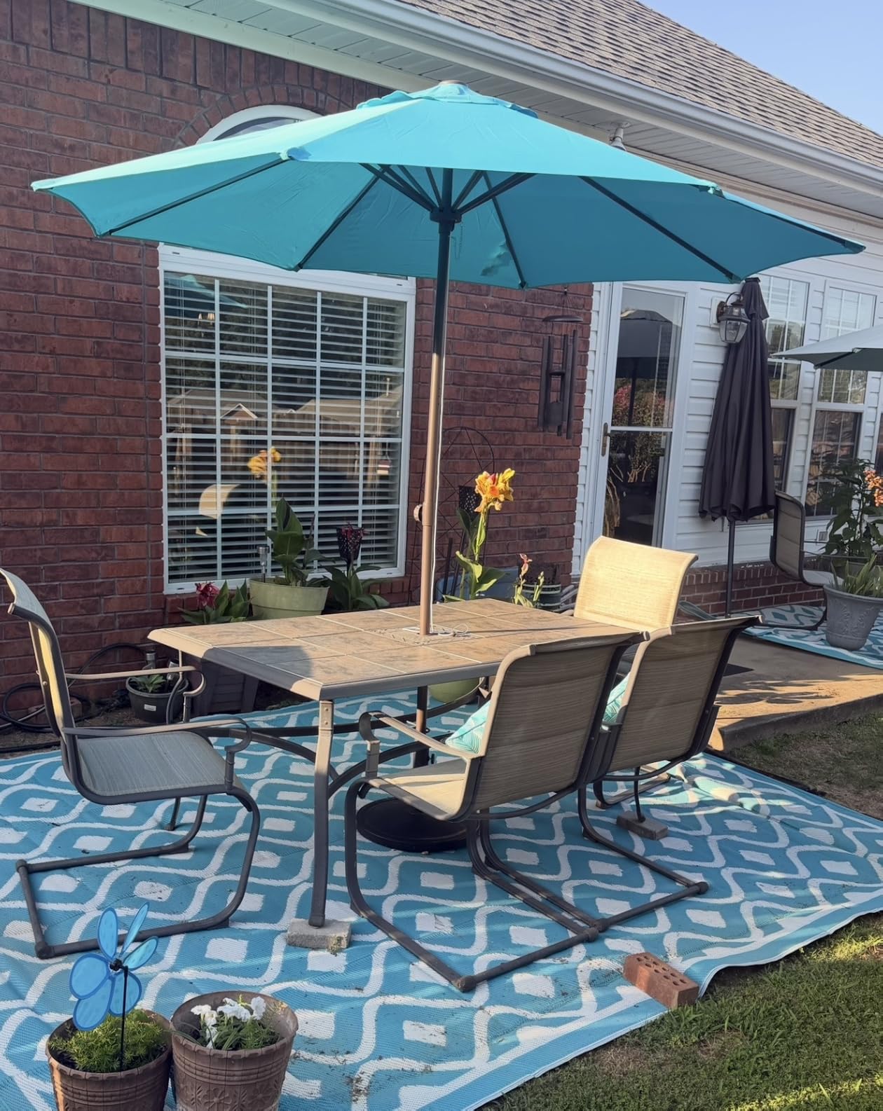 9FT Patio Umbrella, Outdoor Table Umbrella with Rope Pulley Lift, 3 Adjustable Heights, Market Umbrellas for Backyard, Pool and Deck, UPF50+ customer photo 1