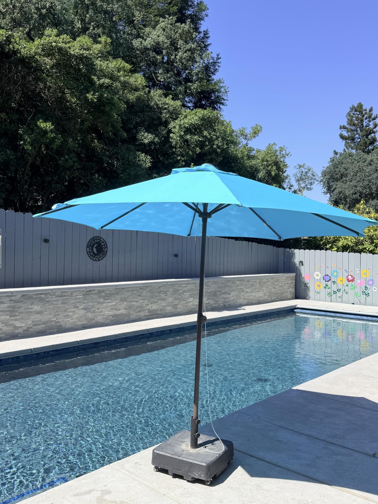9FT Patio Umbrella, Outdoor Table Umbrella with Rope Pulley Lift, 3 Adjustable Heights, Market Umbrellas for Backyard, Pool and Deck, UPF50+ customer photo 2