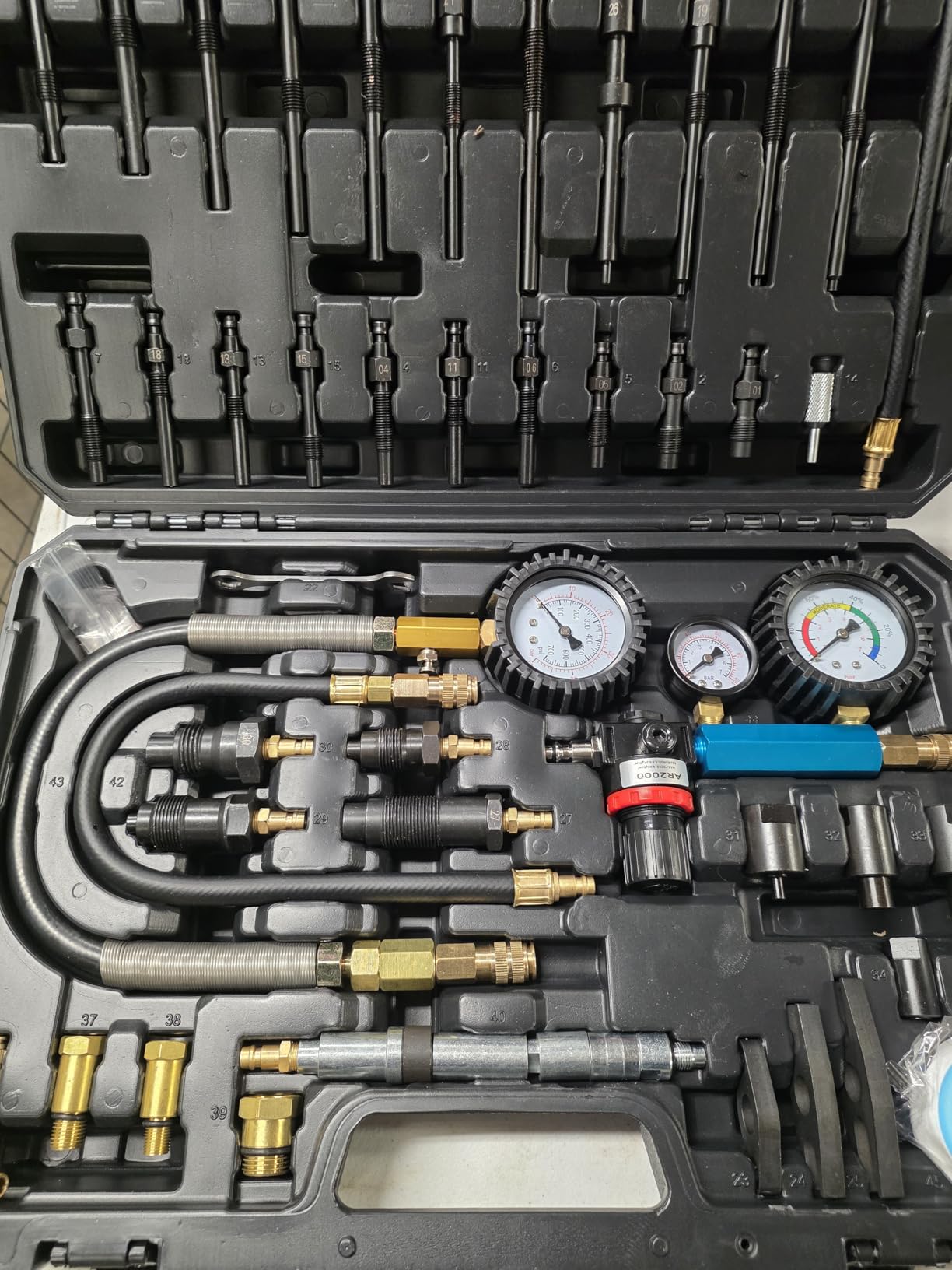 46PCS Automotive Compression Tester Kit with Dual-Dial Gauge Gasoline & Diesel Compression Tester Set Cylinder Leak Down Tester for HDI, TDCi, Pump Duse (PD) customer photo 2