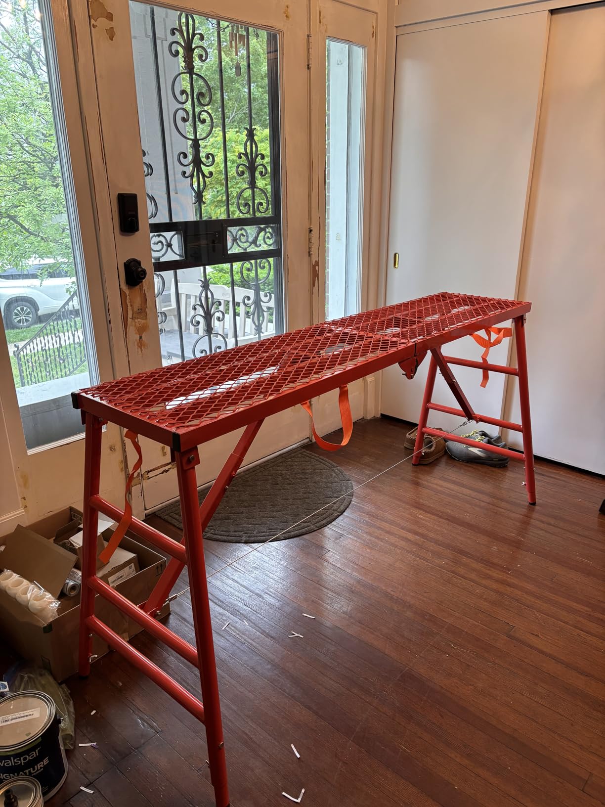 800LBS Foldable Scaffolding Platform, 71x16x60 Inch Alloy Steel Adjustable Height Portable Work Ladder, Ideal for Standard Staircase Painting Wiring Car Wash Home Decor & Industrial Maintenance customer photo 1
