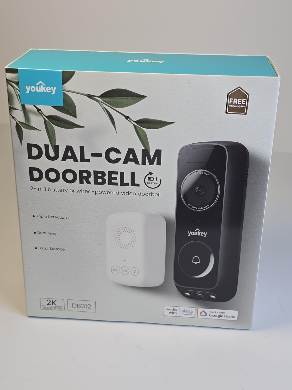 youkey Doorbell Camera Wireless No Subscription, 2K Dual-cam Video Doorbell with Chime, See Visitor & Package at Once, 5G WiFi, 8GB Local Storage, Two-Way Talk, Compatible with Alexa & Google Home customer photo 1