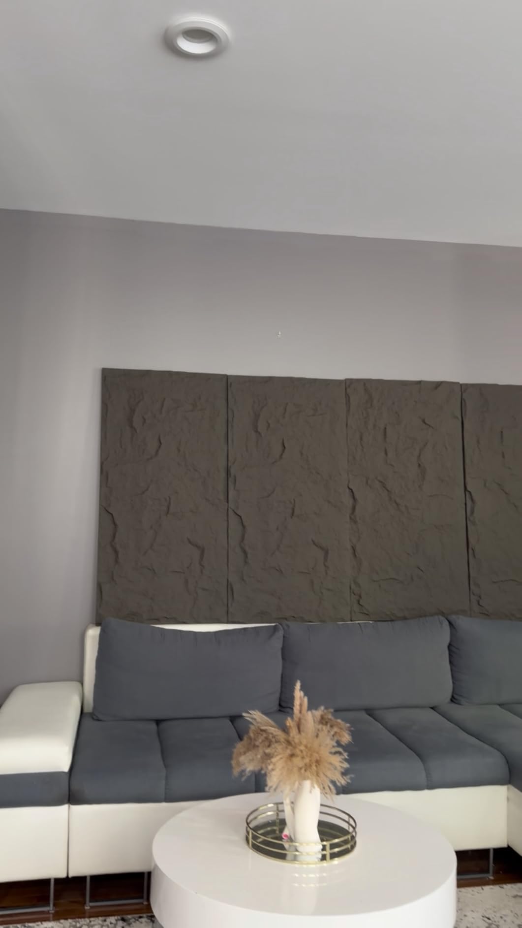 BEAUTYPEAK 3D Faux Stone Wall Panels, 4 PCS PU Wainscoting Panel, White | Cement Texture Thickened Design for Interior Wall Decor, Home & Office Accent Wall, Easy Install, 47.2'' x 23.6'' customer photo 2
