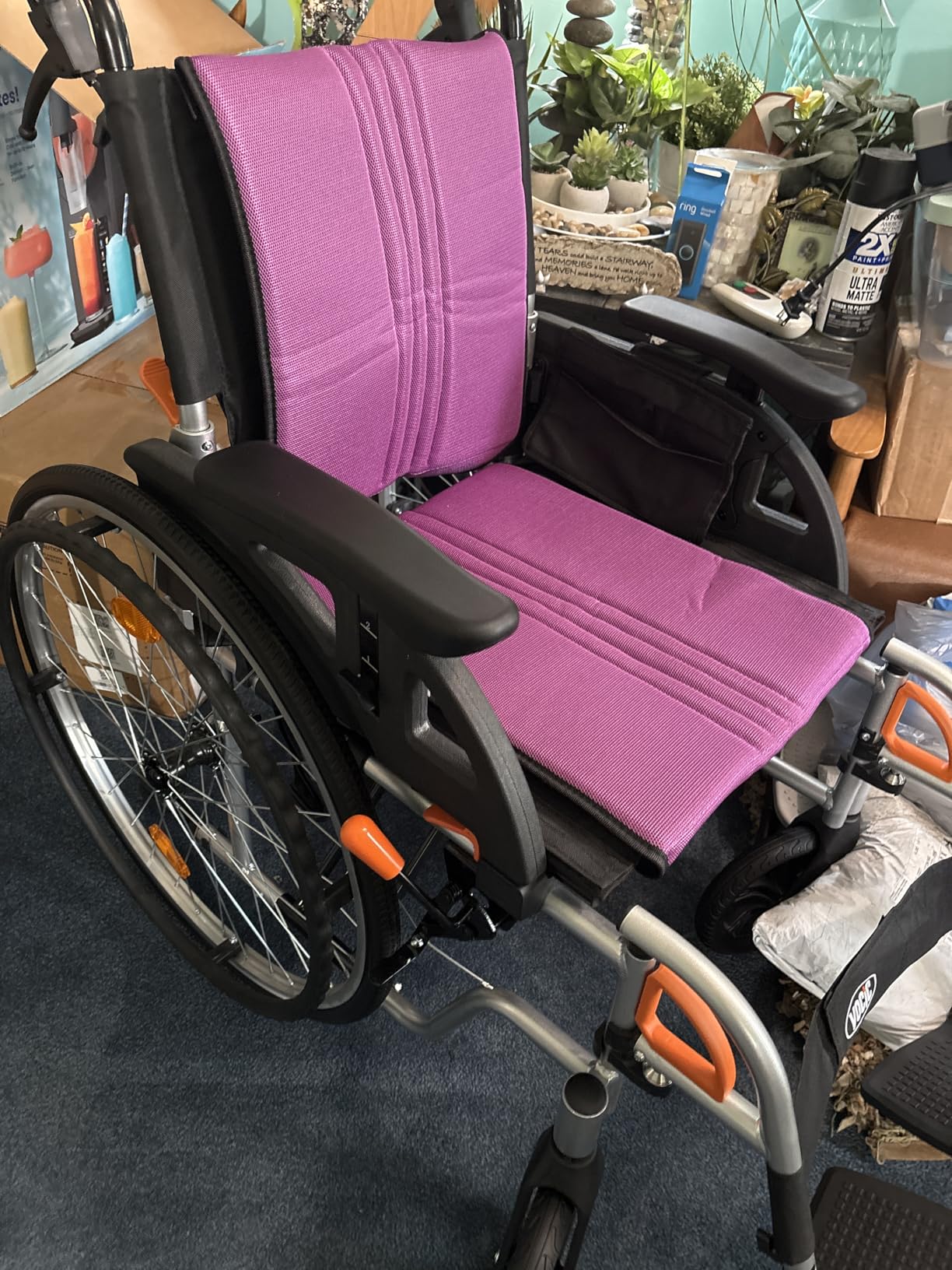 VOCIC Ultra Lightweight Wheelchair for Adults, 23lb Frame Portable Foldable Self-Propelled Wheelchairs for Seniors with Quick Release Wheels, Swing-Away Footrests, Flip-Back Arm, 300 lbs Red customer photo 2