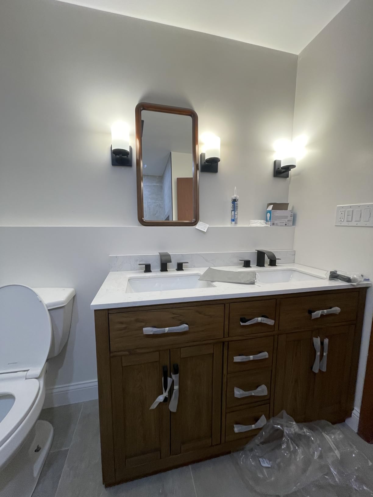 36-inch Dark Walnut Bathroom Vanity with Sink, Solid Wood, 0.79-inch Stone Countertop and Backsplash, 4 Drawers, 2 Soft Closing Doors customer photo 1