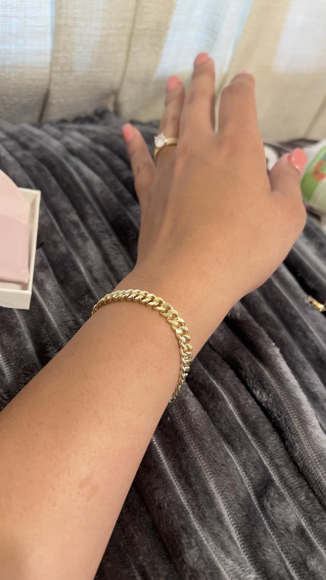 6mm 14K Gold Bracelet for Men and Women Cuban Bracelet Gold Diamond-Cut Hypoallergenic Chains Gold Cuban Link Curb Chain Bracelet Jewelry Gifts customer photo 1