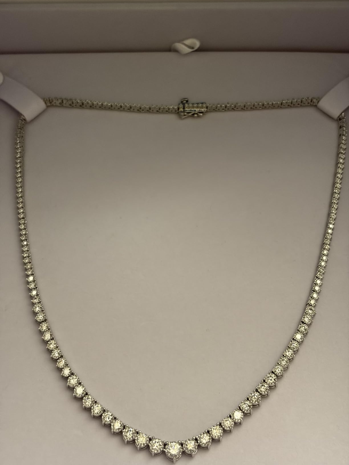 16 to 20 Inches Lab Grown Diamond Graduated Riviera Tennis Necklace in Sterling Silver, Round Cut 2 to 5 Carat, 3 Prong Setting, Box Clasp, G Color, SI Clarity, Jewelry for Women, Gift Box customer photo 2